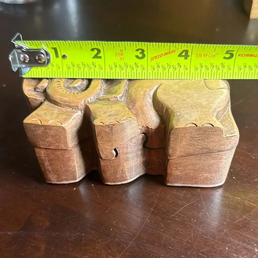 Elephant Secret Wood Puzzle Box Hand Carved Suar Wood Bali Art Trinket Box